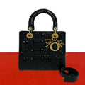 Dior Lady Patent Leather 2-Way Shoulder Bag Black
