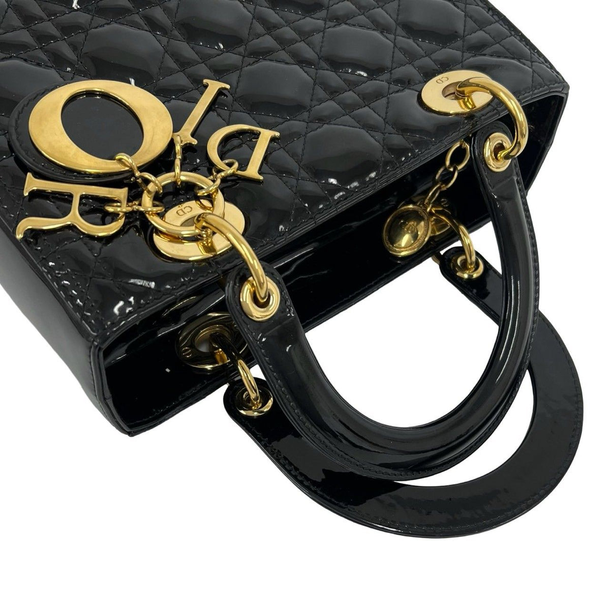 Dior Lady Patent Leather 2-Way Shoulder Bag Black — view 4