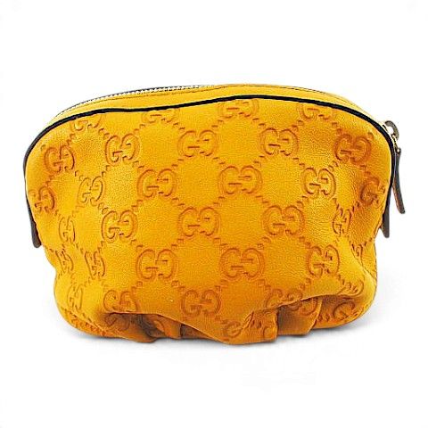 Gucci Interlocking G Guccissima Embossed Leather Pouch Yellow Gold — view 2