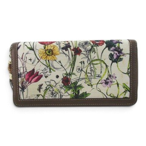 Gucci Bamboo Tassel Flora Zip Around Wallet Multicolor Leather Canvas — view 2