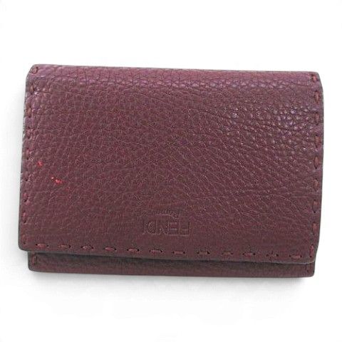 Fendi Peekaboo Selleria Bifold Wallet Stitch Burgundy Leather — view 3