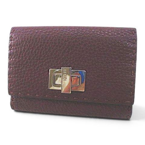 Fendi Peekaboo Selleria Bifold Wallet Stitch Burgundy Leather