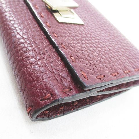 Fendi Peekaboo Selleria Bifold Wallet Stitch Burgundy Leather — view 4