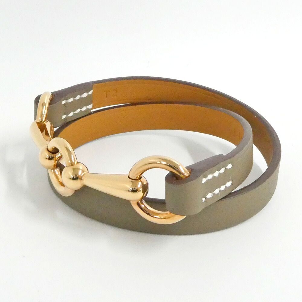 Hermes Leather Bracelet Gallop Punk Double Tour Etoupe T2 — view 2