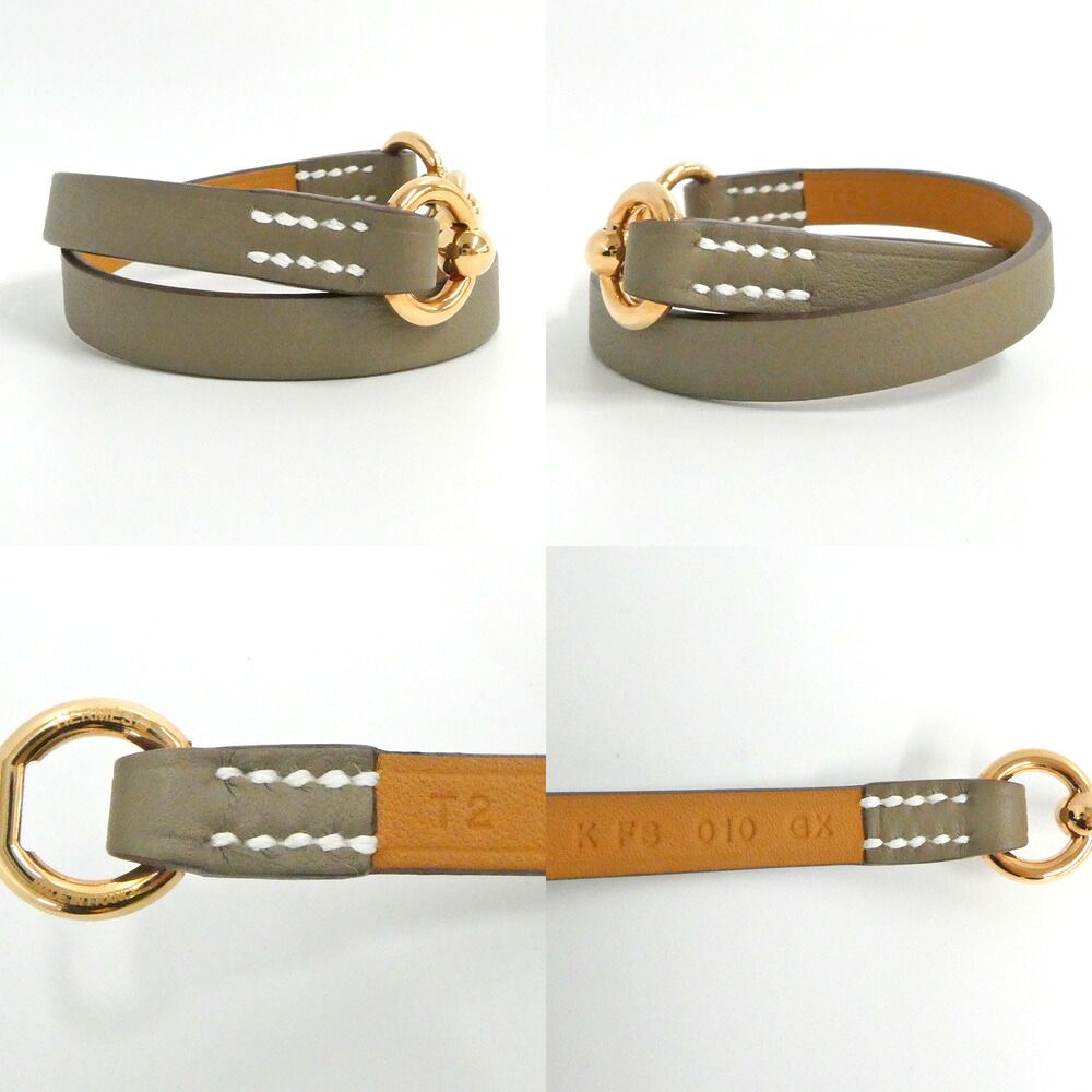 Hermes Leather Bracelet Gallop Punk Double Tour Etoupe T2 — view 7