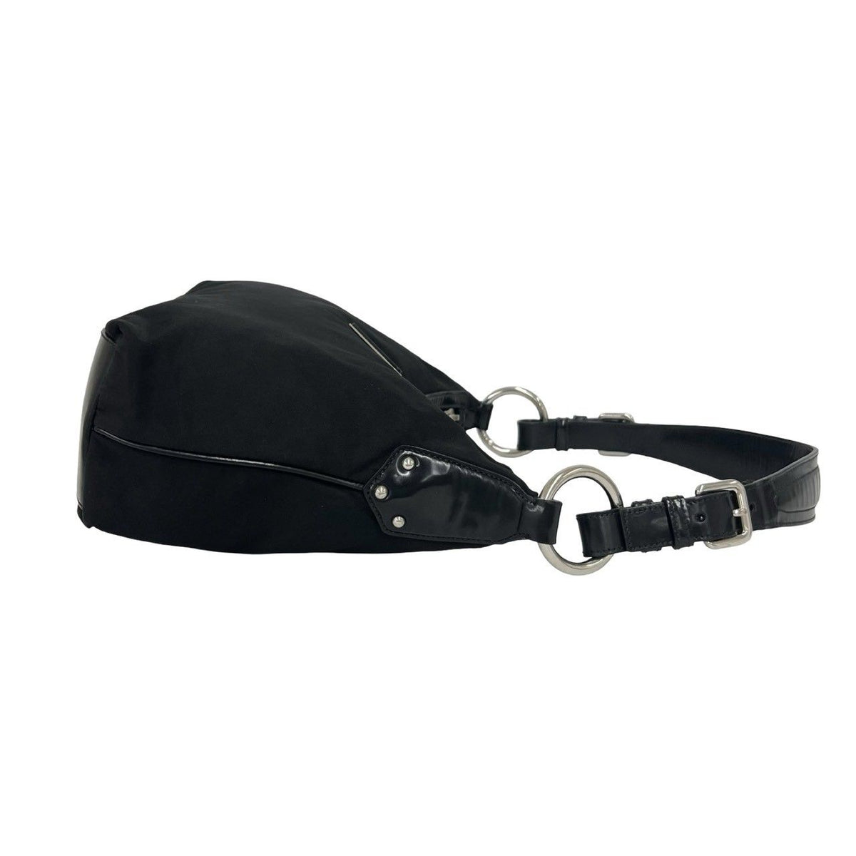 Prada Triangle Logo Tessuto Pocono Nylon Leather Shoulder Bag Black — view 6
