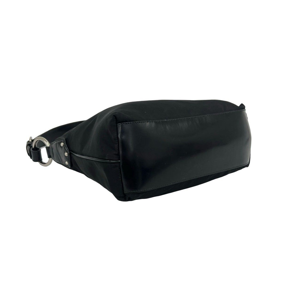 Prada Triangle Logo Tessuto Pocono Nylon Leather Shoulder Bag Black — view 7