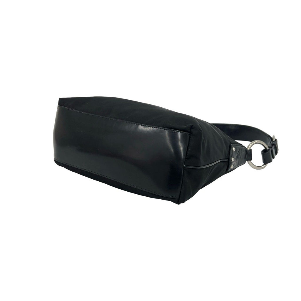 Prada Triangle Logo Tessuto Pocono Nylon Leather Shoulder Bag Black — view 8