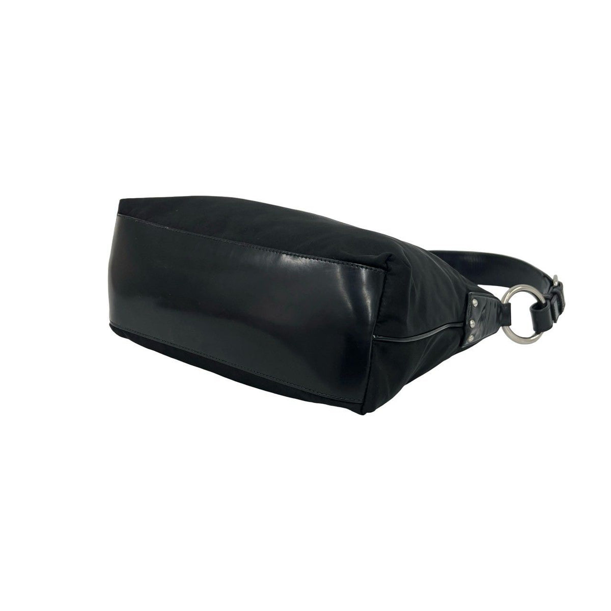 Prada Triangle Logo Tessuto Pocono Nylon Leather Shoulder Bag Black — view 8