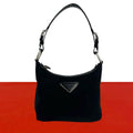 Prada Triangle Logo Tessuto Pocono Nylon Leather Shoulder Bag Black