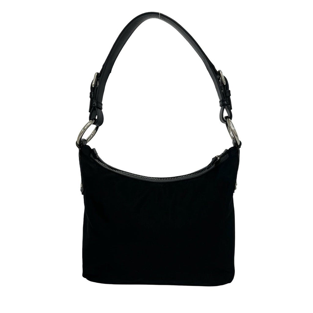 Prada Triangle Logo Tessuto Pocono Nylon Leather Shoulder Bag Black — view 3