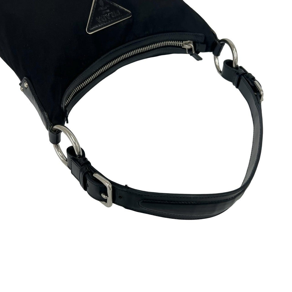 Prada Triangle Logo Tessuto Pocono Nylon Leather Shoulder Bag Black — view 4