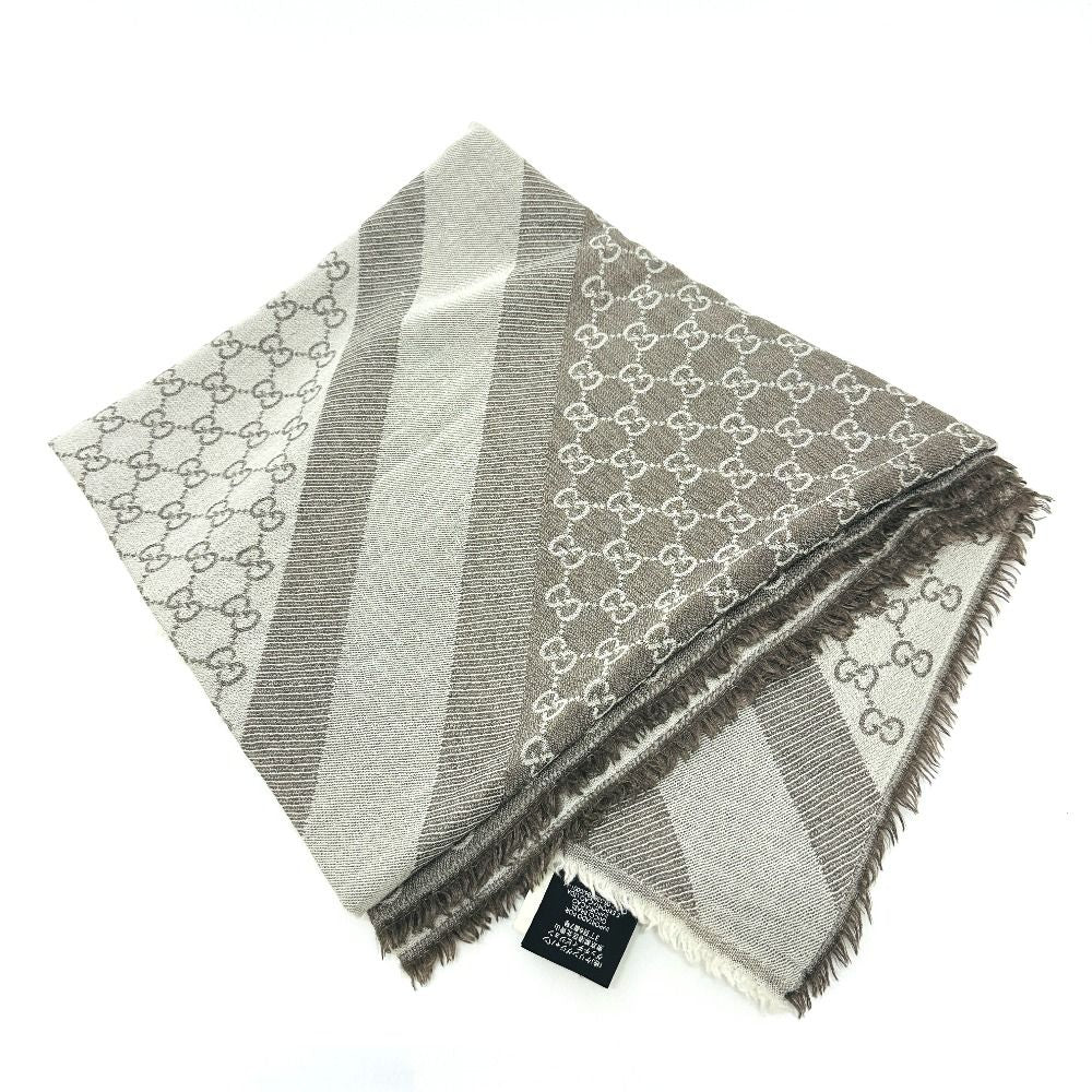 Gucci Shawl GG Pattern Wool Gray Scarf