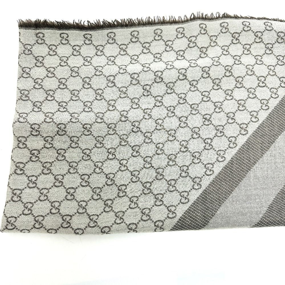 Gucci Shawl GG Pattern Wool Gray Scarf — view 3