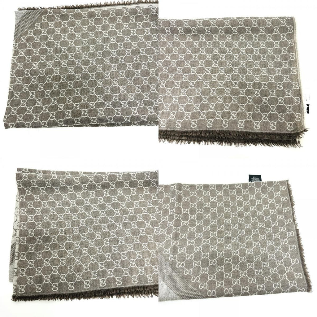 Gucci Shawl GG Pattern Wool Gray Scarf — view 8