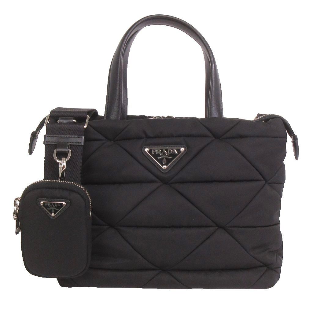 Prada Small Padded Re-Nylon Tote Bag Shoulder 2-Way Nylon Black