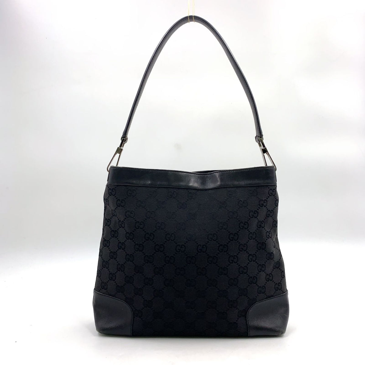 Gucci Hobo Leather Canvas Black Silver