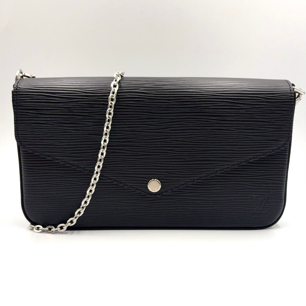 Louis Vuitton Pochette Felicie Leather Black Shoulder Bag Silver