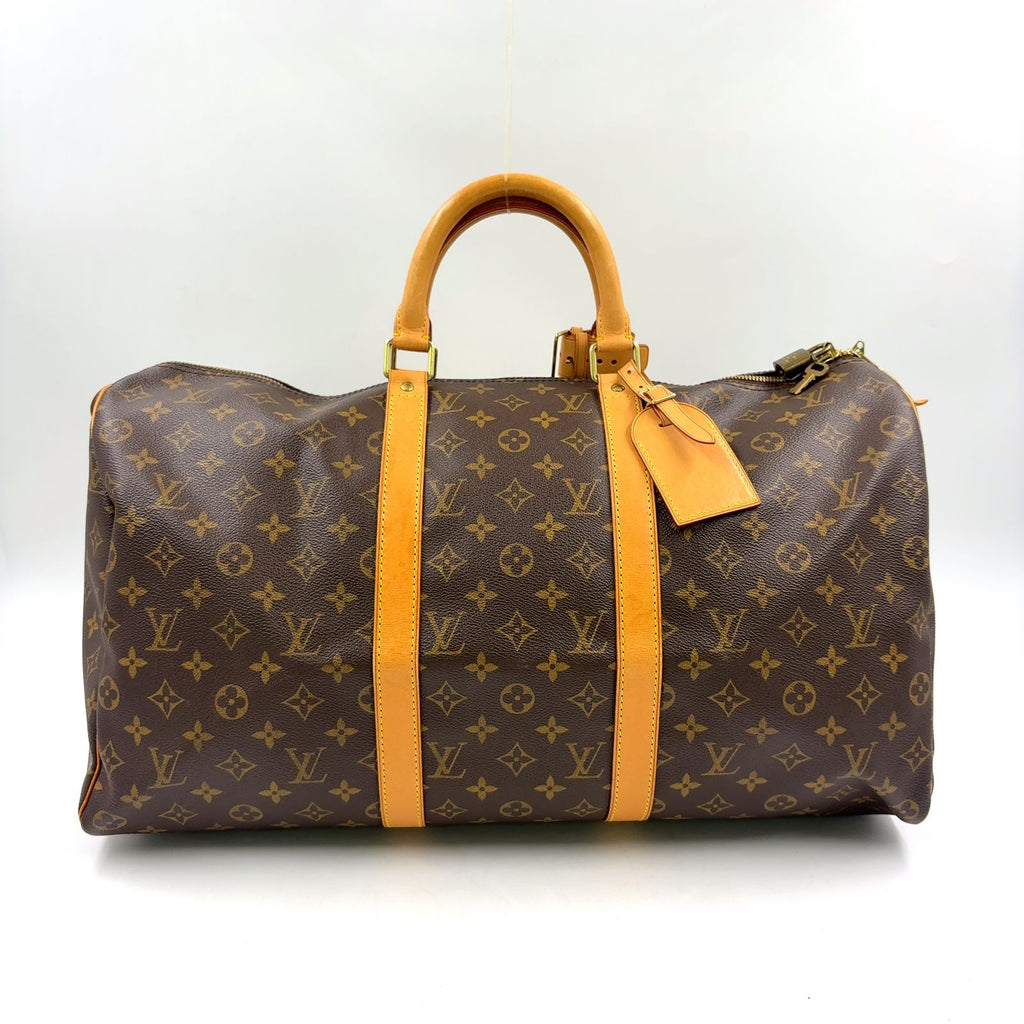 Louis Vuitton Keepall 50 Monogram Leather Brown Boston Bag Gold