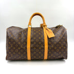 Louis Vuitton Keepall 50 Monogram Leather Brown Boston Bag Gold