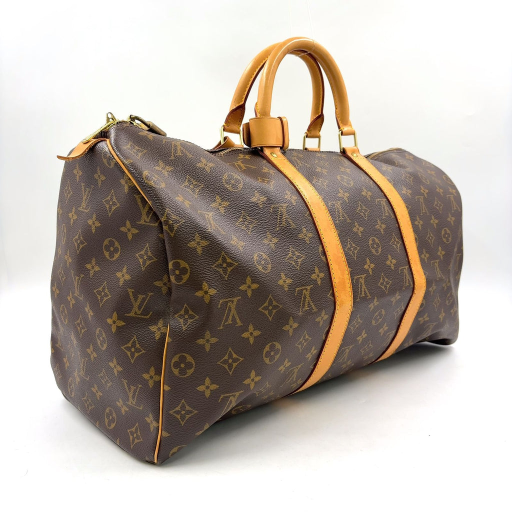 Louis Vuitton Keepall 50 Monogram Leather Brown Boston Bag Gold — view 2