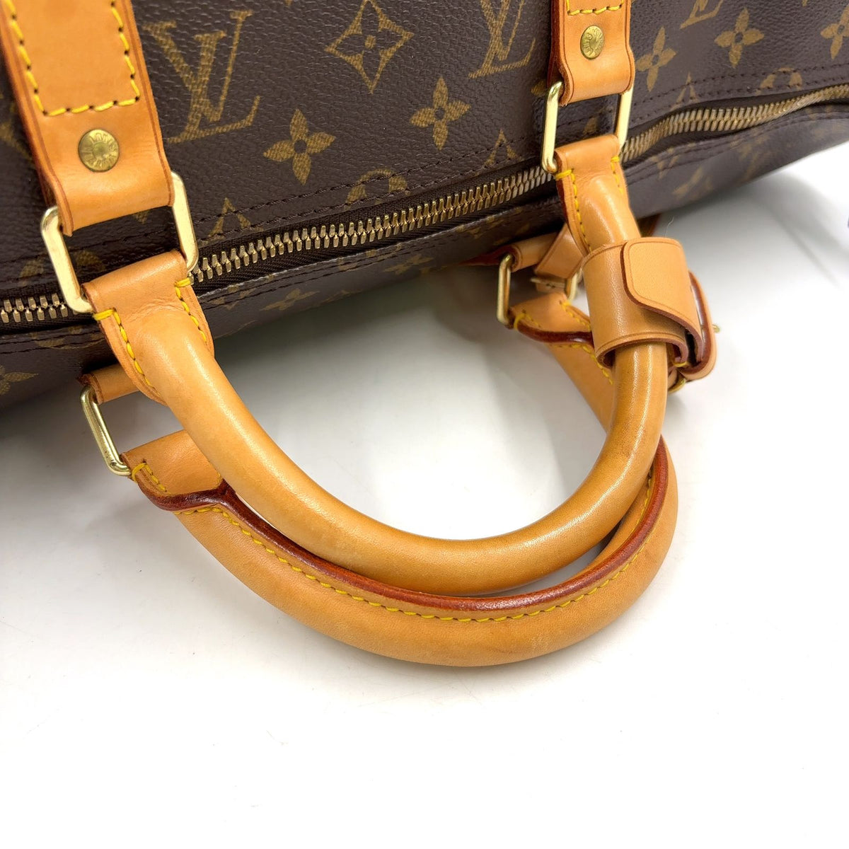 Louis Vuitton Keepall 50 Monogram Leather Brown Boston Bag Gold — view 8