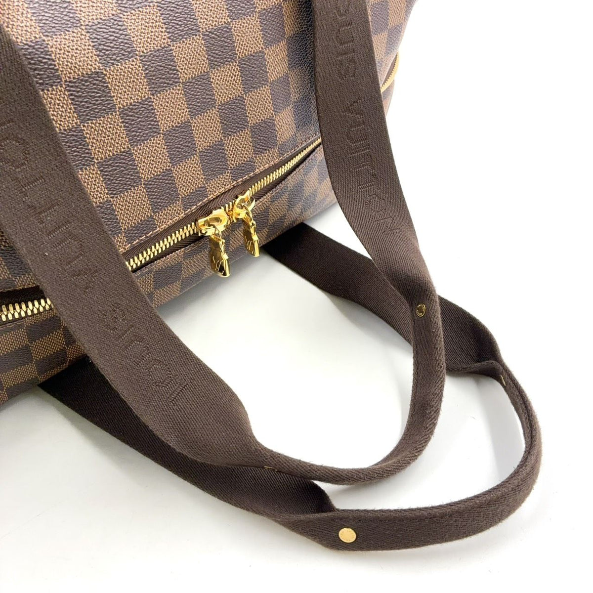 Louis Vuitton Weekender MM Damier Ebene Leather Canvas Brown Boston Bag Gold — view 6