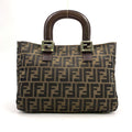 Fendi Zucca Leather Canvas Brown Tote Bag Silver