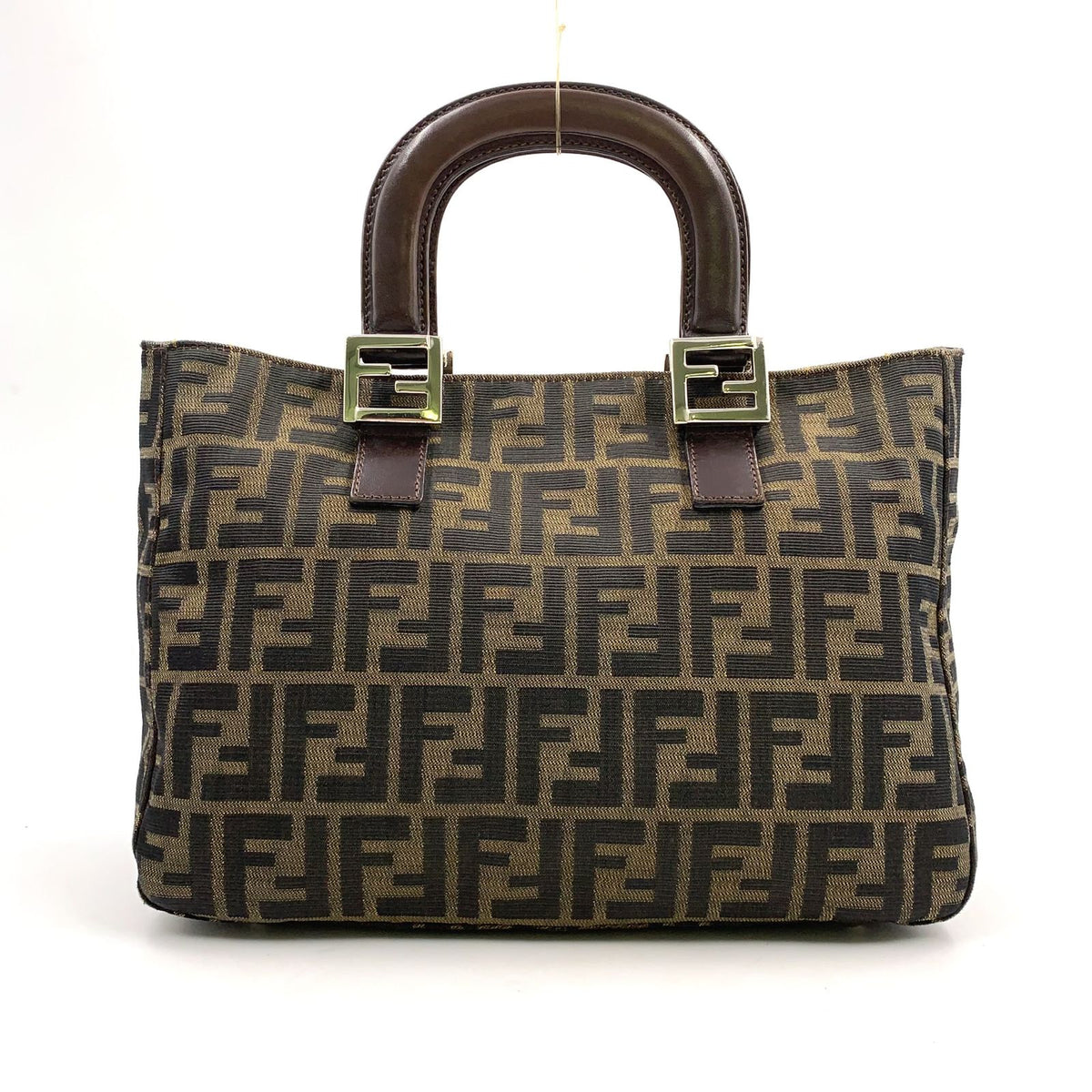 Fendi Zucca Leather Canvas Brown Tote Bag Silver