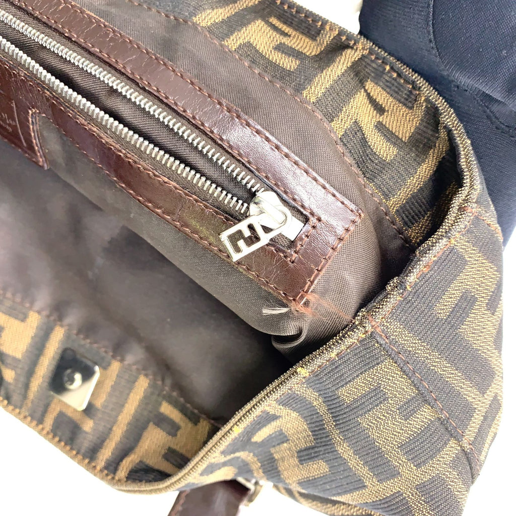 Fendi Zucca Leather Canvas Brown Tote Bag Silver — view 8