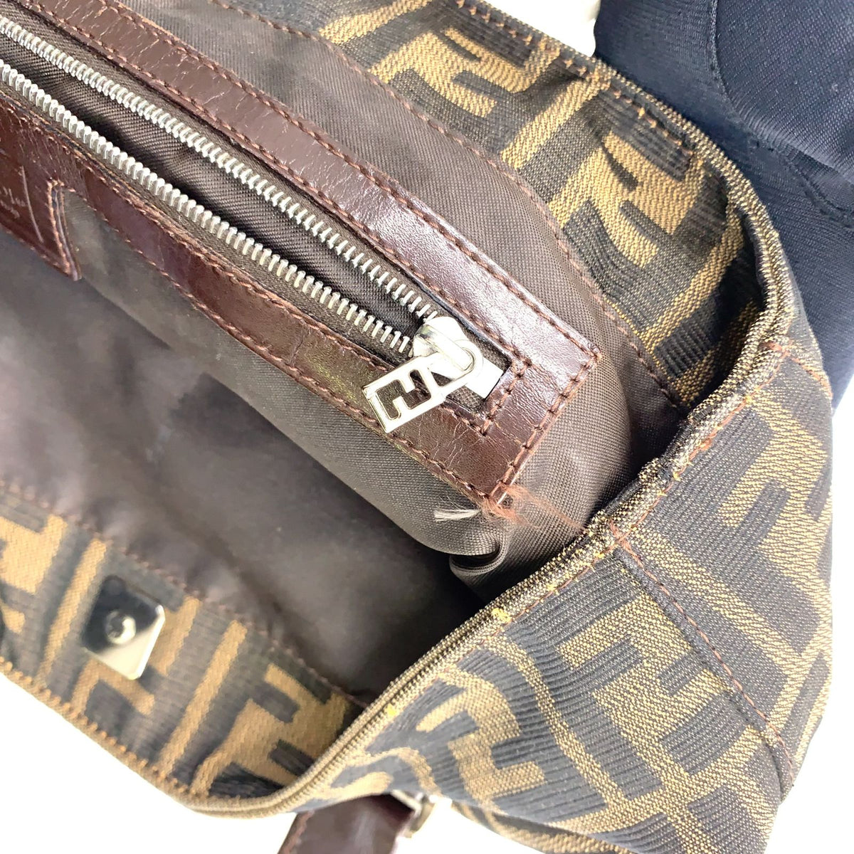 Fendi Zucca Leather Canvas Brown Tote Bag Silver — view 8