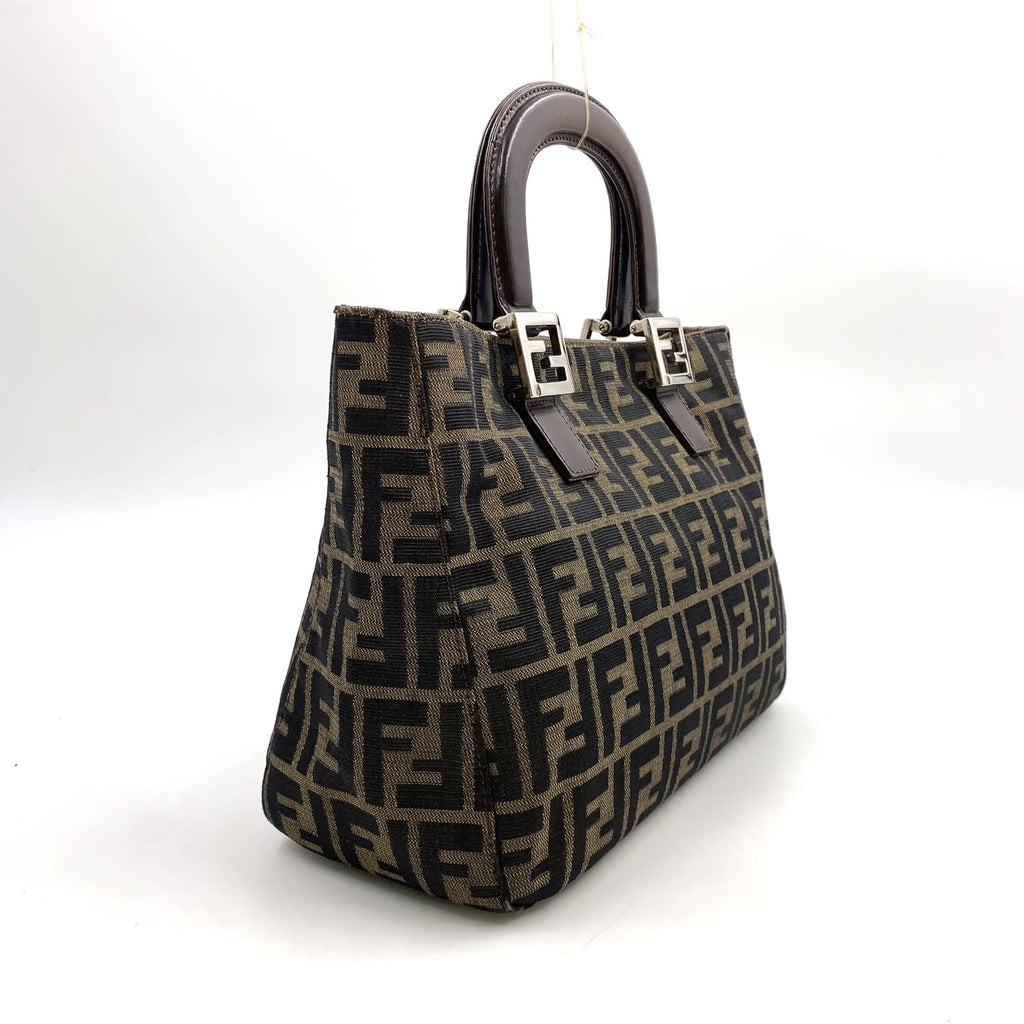 Fendi Zucca Leather Canvas Brown Tote Bag Silver — view 2