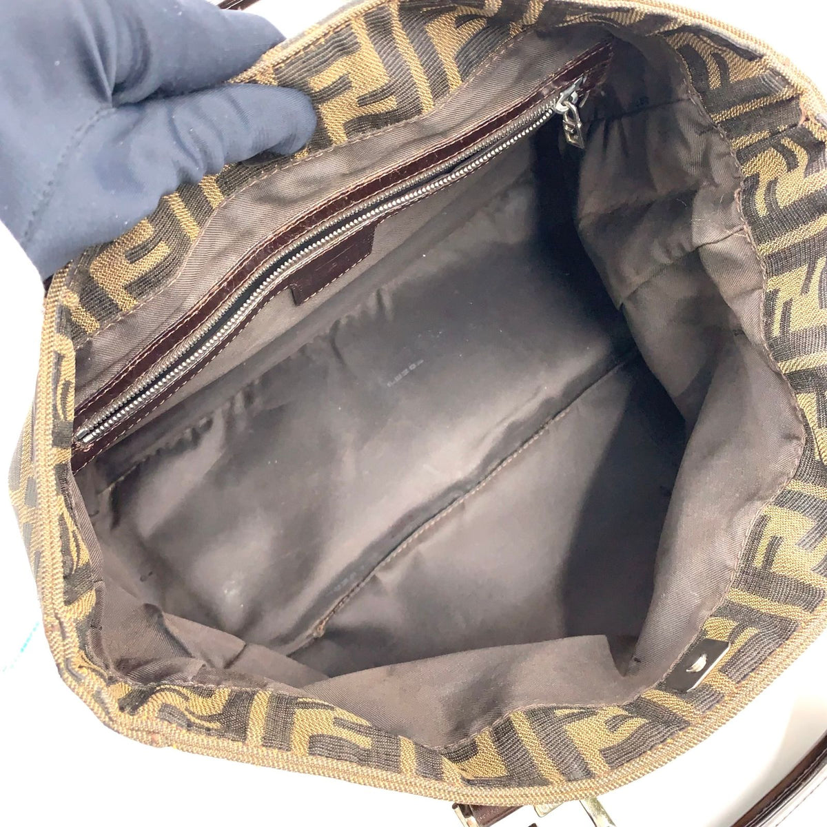 Fendi Zucca Leather Canvas Brown Tote Bag Silver — view 3