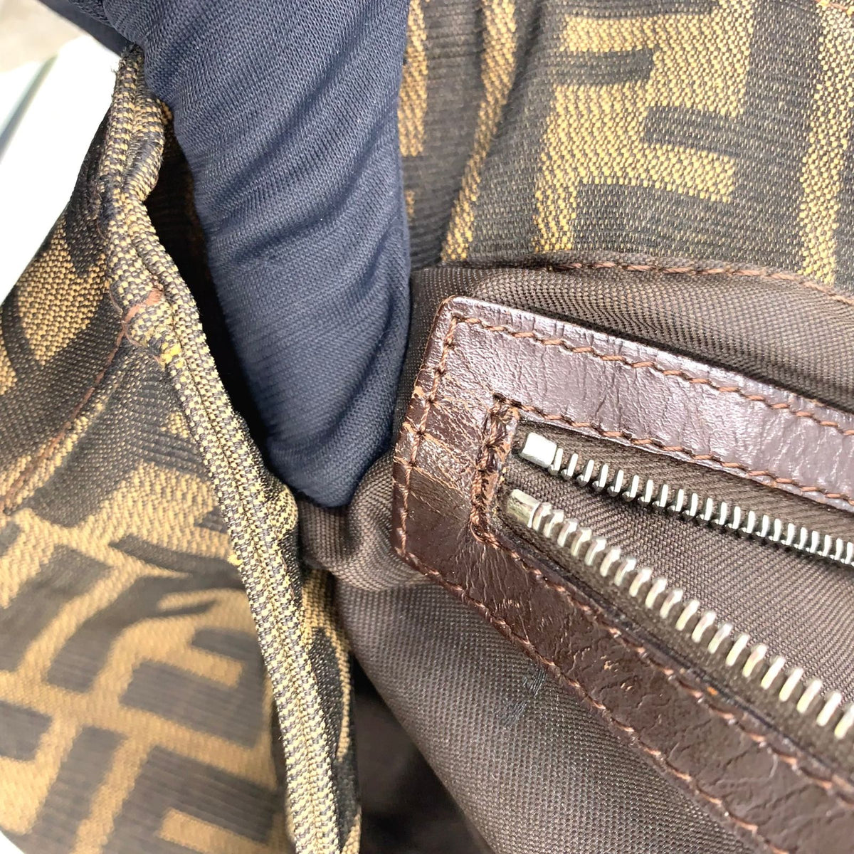 Fendi Zucca Leather Canvas Brown Tote Bag Silver — view 7