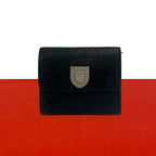 Dior Logo Leather Trifold Wallet Mini Card Case Black
