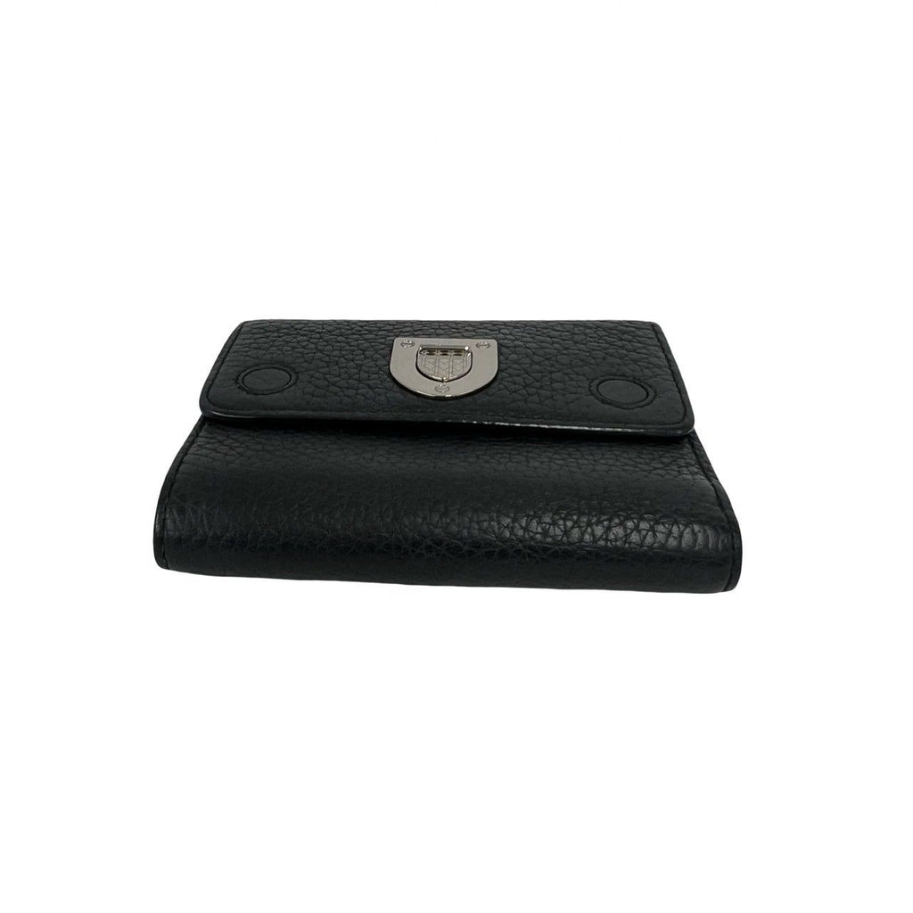 Dior Logo Leather Trifold Wallet Mini Card Case Black — view 6