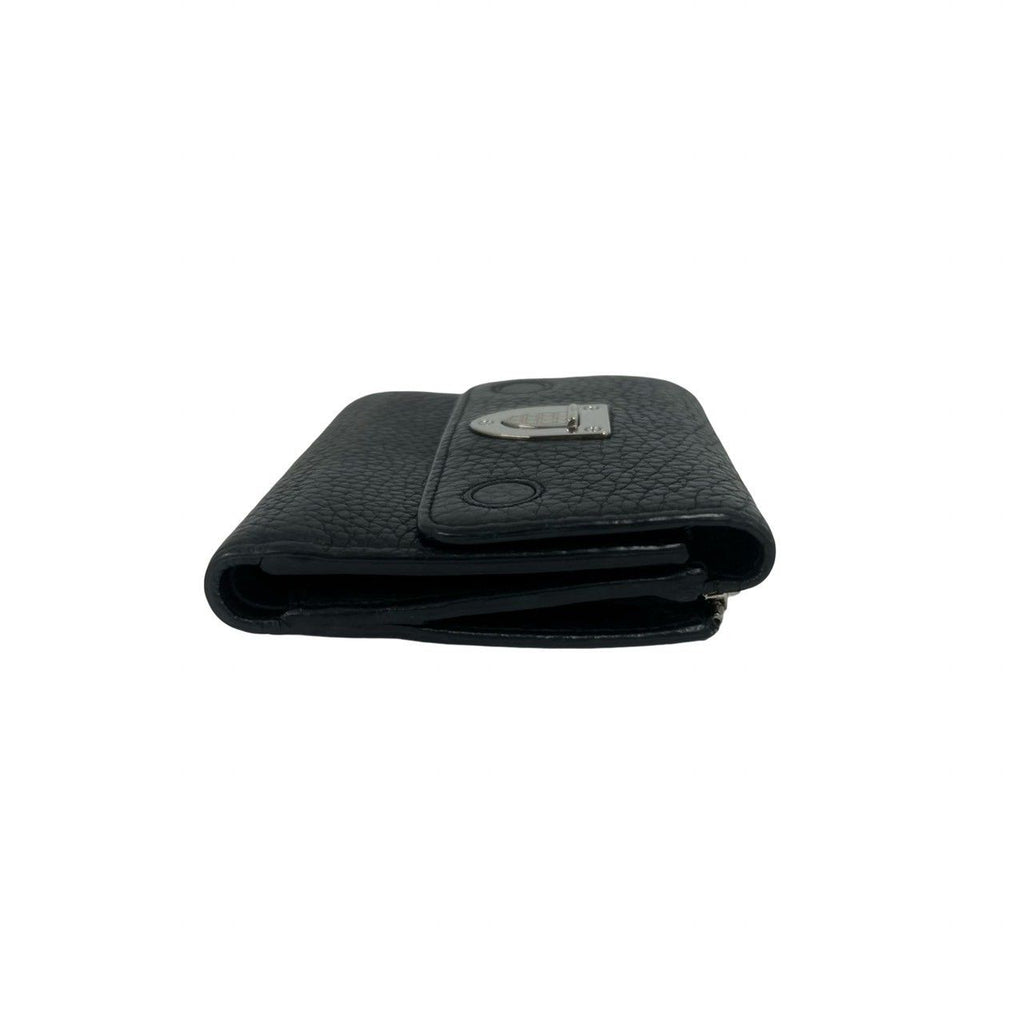 Dior Logo Leather Trifold Wallet Mini Card Case Black — view 5