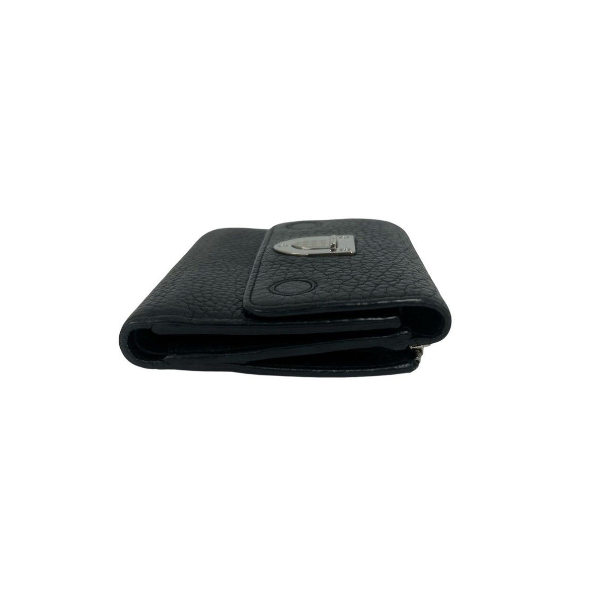 Dior Logo Leather Trifold Wallet Mini Card Case Black — view 5
