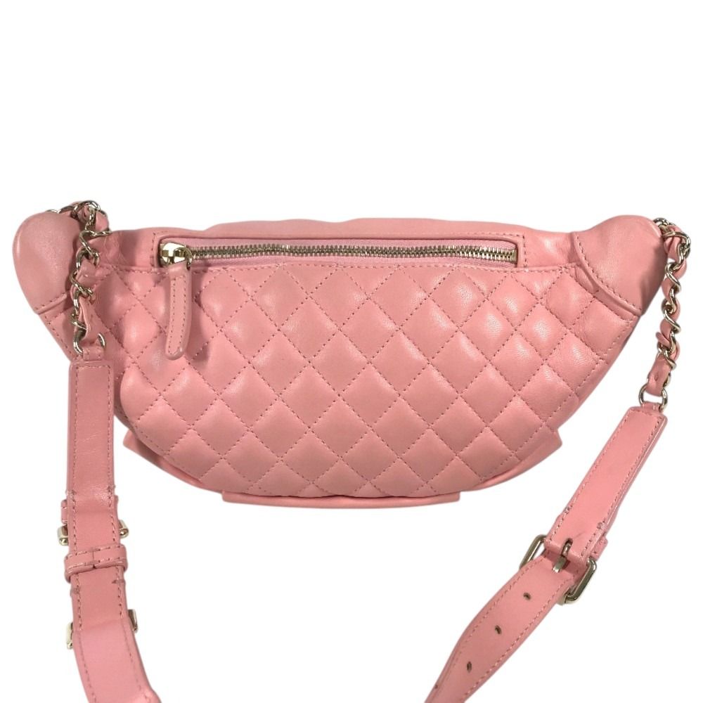Chanel Belt Bag CC Logo Chain Bag Waist Pouch Leather Pink — view 2