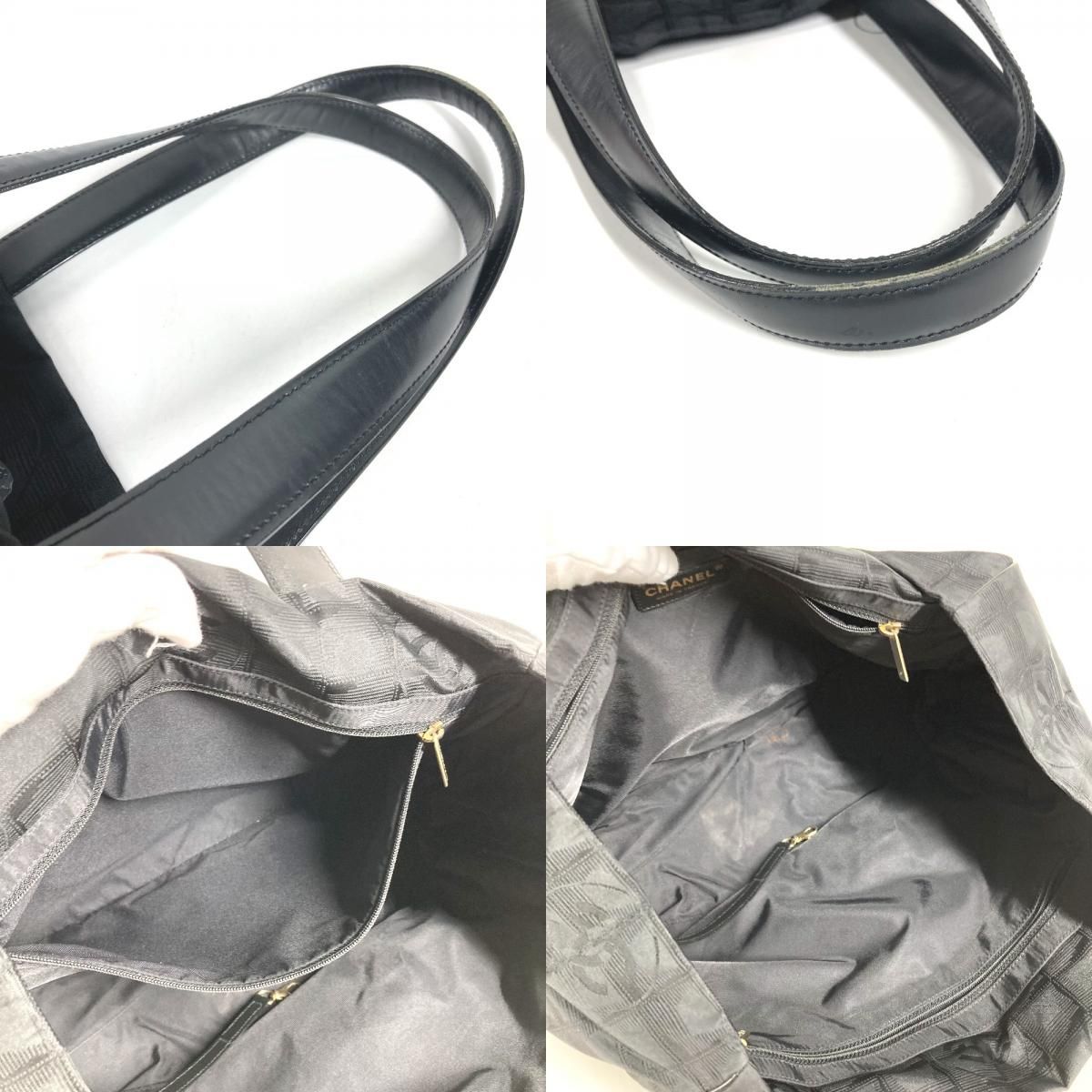 Chanel Tote Bag New Travel Line MM CC Logo Leather Nylon Black — view 8
