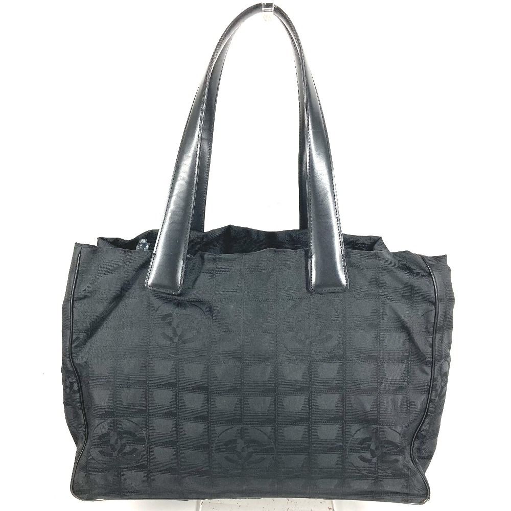 Chanel Tote Bag New Travel Line MM CC Logo Leather Nylon Black