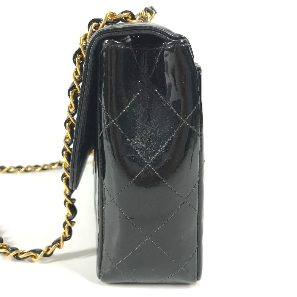 Chanel Shoulder Bag Quilted CC Logo Vintage Patent Leather Black — view 3