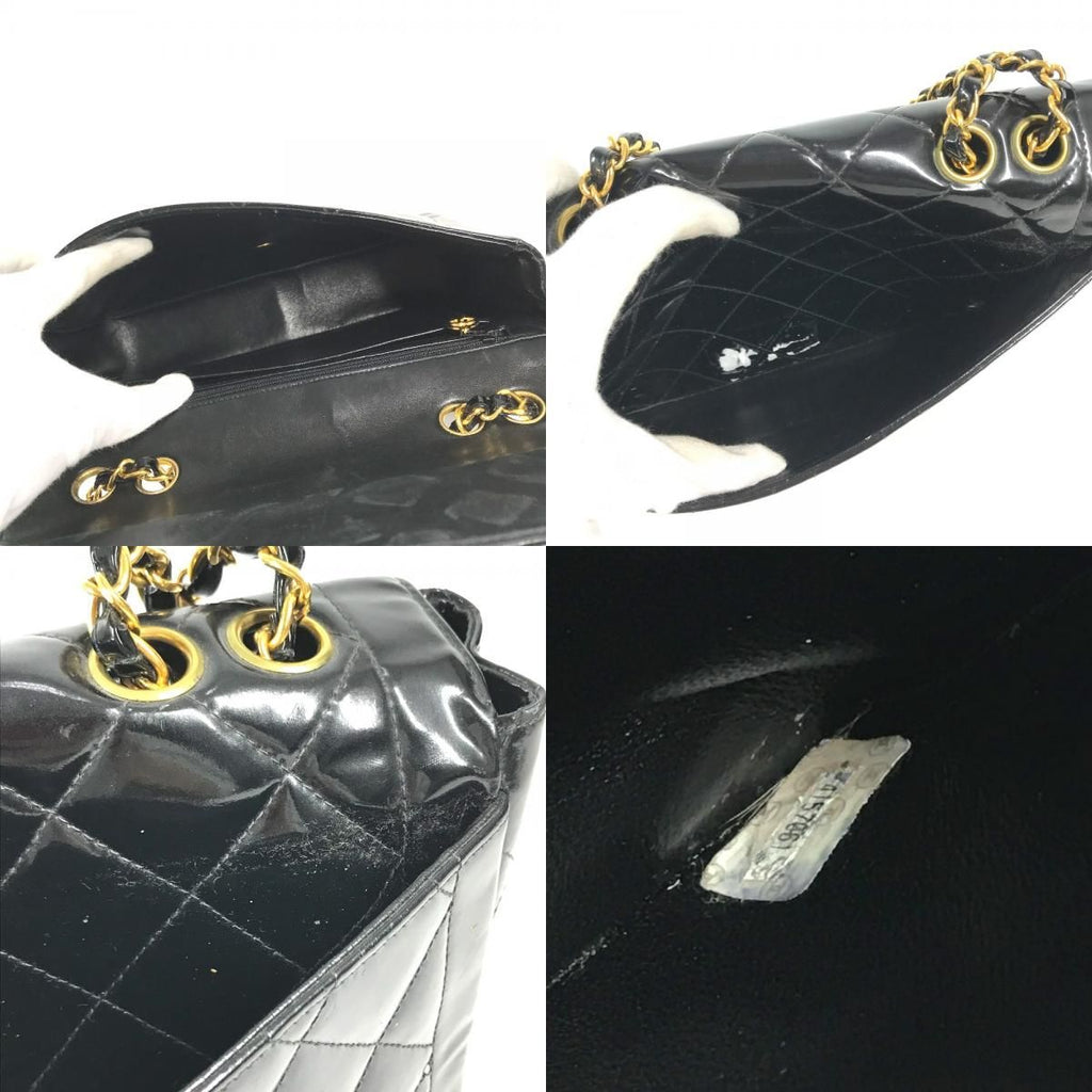 Chanel Shoulder Bag Quilted CC Logo Vintage Patent Leather Black — view 8
