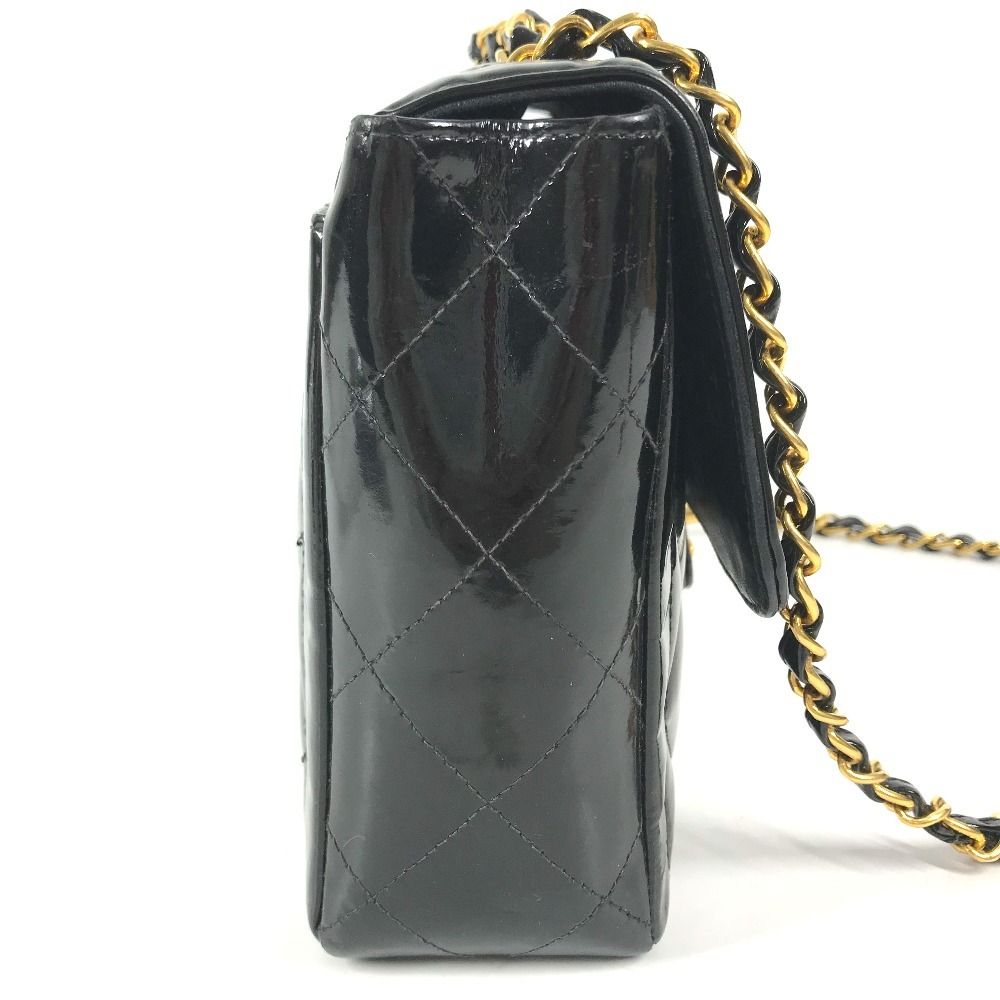 Chanel Shoulder Bag Quilted CC Logo Vintage Patent Leather Black — view 4