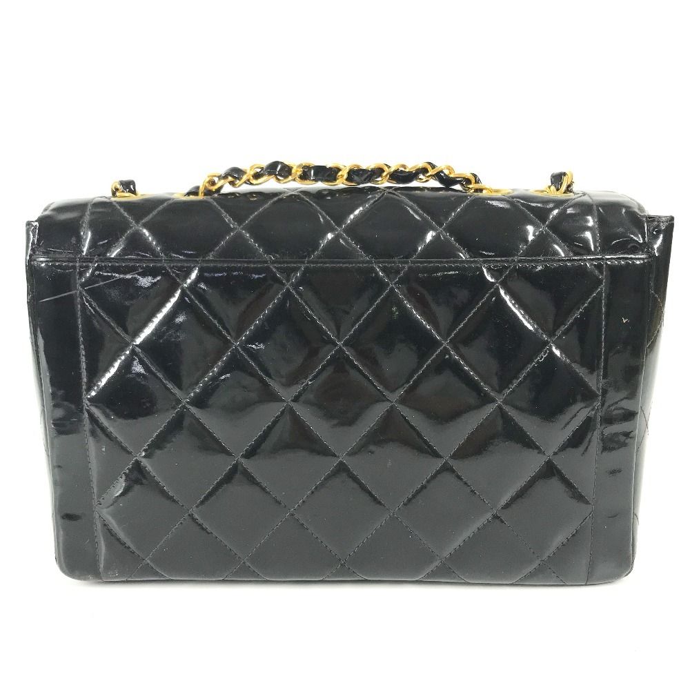 Chanel Shoulder Bag Quilted CC Logo Vintage Patent Leather Black — view 2