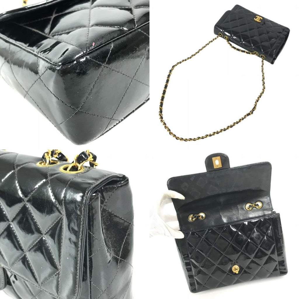 Chanel Shoulder Bag Quilted CC Logo Vintage Patent Leather Black — view 7