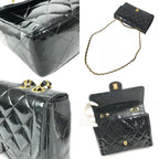 Chanel Shoulder Bag Quilted CC Logo Vintage Patent Leather Black — view 7