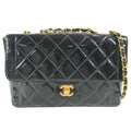 Chanel Shoulder Bag Quilted CC Logo Vintage Patent Leather Black
