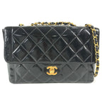 Chanel Shoulder Bag Quilted CC Logo Vintage Patent Leather Black