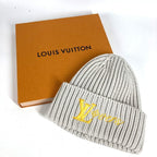 Louis Vuitton Knit Hat Beanie LV Birds LV Logo Wool Light Gray — view 8